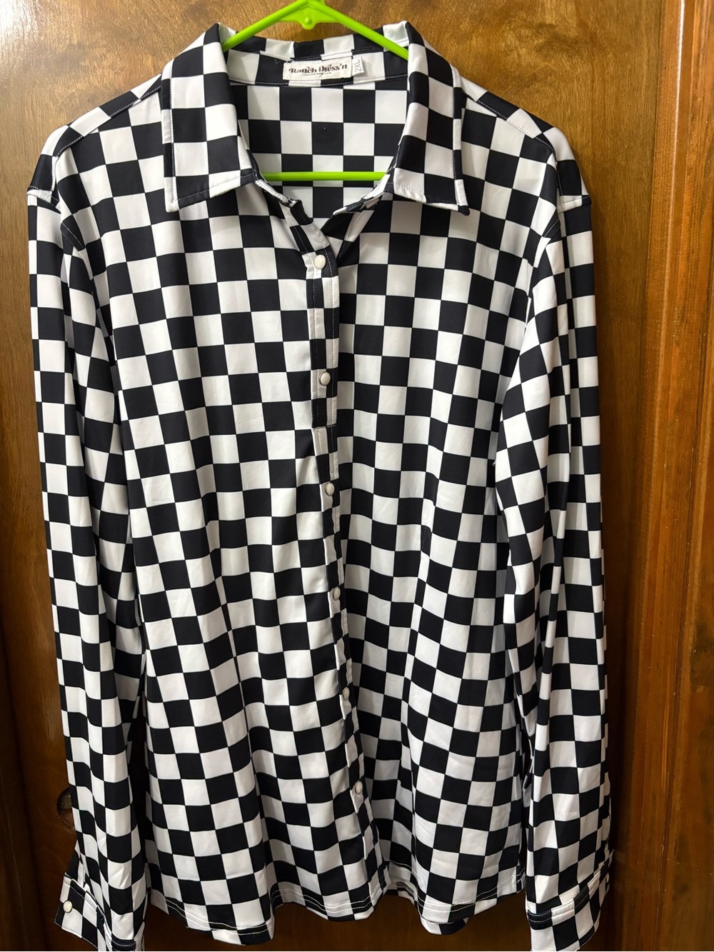 Ranch Dress’n Checkerboard Long-Sleeve Button-Up Shirt - Black & White 2XL